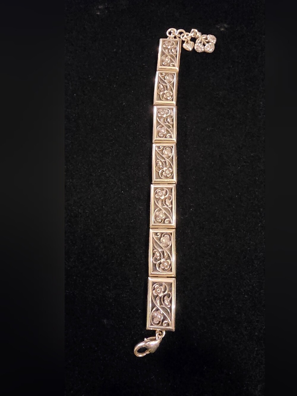 VINTAGE Brighton Silver Floral Panel Bracelet - Silver
